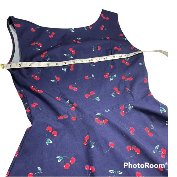 Navy Cherry Print Fit and Flare Pinup Swing Dress Medium? - Picture 5 of 7